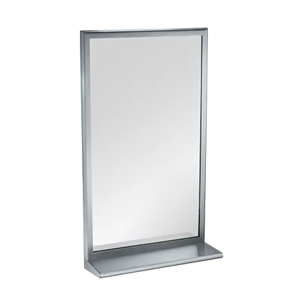 ASI 20655-1830 18" x 30" Stainless Steel Framed Plate Glass Mirror With Shelf