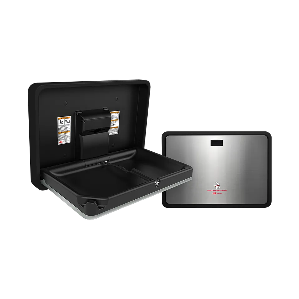 ASI 9024-41 Baby Changing Station, Horizontal, Plastic/Stainless Steel (Matte Black/Satin Finish), Surface Mounted