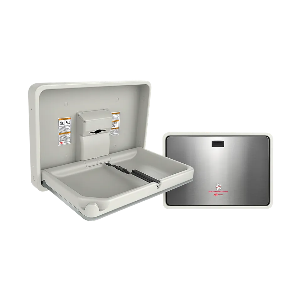 ASI 9022 Baby Changing Station, Horizontal, Plastic/Stainless Steel (Satin Finish), Surface Mounted