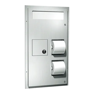 ASI 0481 Toilet Seat Cover & Toilet Tissue Dispenser w/ Napkin Disposal (Dual Access), Partition Mounted