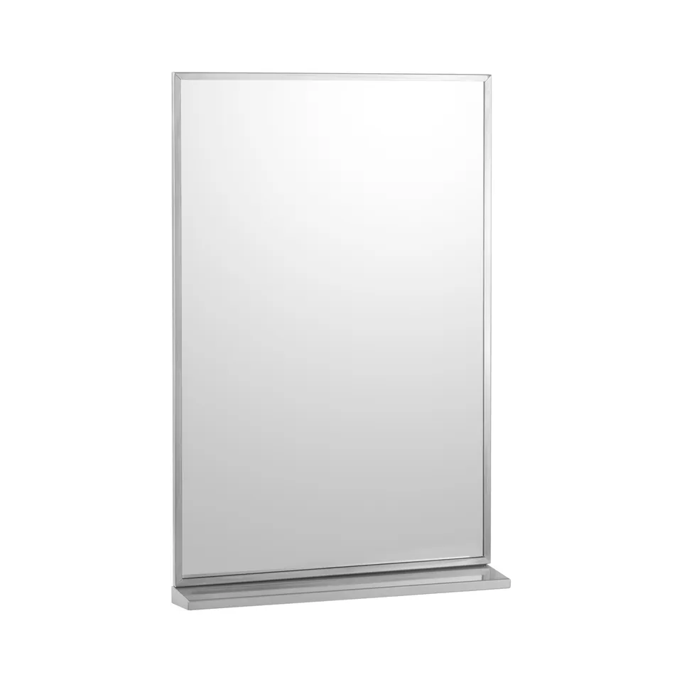 Bobrick B-166 1824 Channel-Frame Mirror with Shelf, Bright Polished Frame, 18" W x 24" H