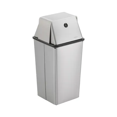 Bobrick B-2250 Floor-Standing Waste Receptacle, Spring-Loaded Top, Satin Finish, 13-Gallon