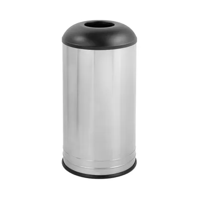 Bobrick B-2300 Floor-Standing Waste Receptacle, Black Domed Top, Satin Finish, 18-Gallon