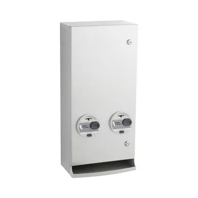 Bobrick B-2706T Surface-Mounted Napkin-Tampon Dispenser, Token Operation, Satin Finish
