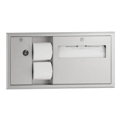 Bobrick B-3091 Recessed Toilet Tissue / Seat-Cover Dispenser / Waste Disposal, Left Side While Seated
