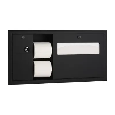 Bobrick B-3091.MBLK Recessed Toilet Tissue / Seat-Cover Dispenser / Waste Disposal, Left Side While Seated