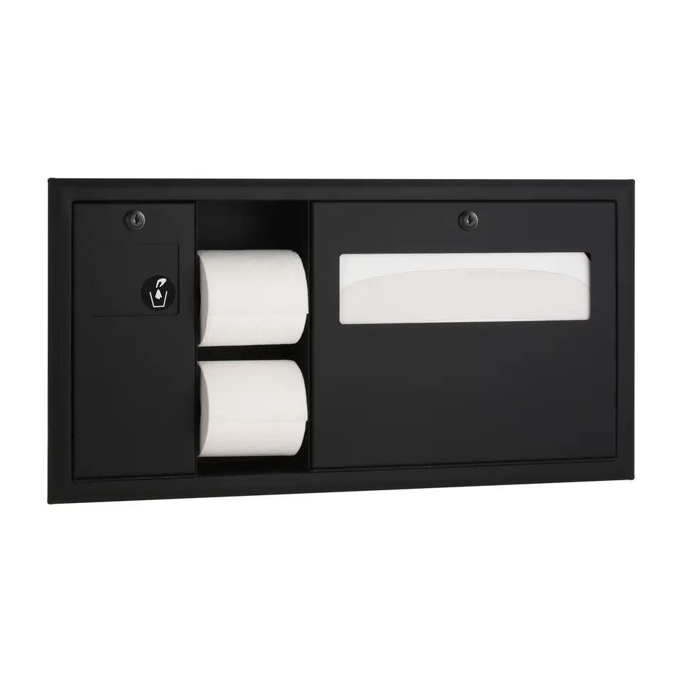 Bobrick B-3091.MBLK Recessed Toilet Tissue / Seat-Cover Dispenser / Waste Disposal, Left Side While Seated
