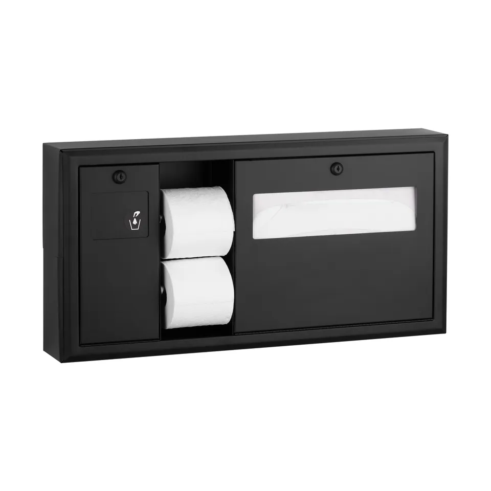 Bobrick B-30919.MBLK Surface-Mounted Horizontal Toilet Tissue / Seat-Cover Dispenser / Waste Disposal, Left Side