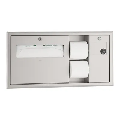 Bobrick B-3092 Recessed Toilet Tissue / Seat-Cover Dispenser / Waste Disposal, Right Side While Seated