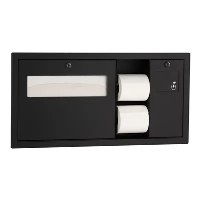 Bobrick B-3092.MBLK Recessed Toilet Tissue / Seat-Cover Dispenser / Waste Disposal, Right Side While Seated