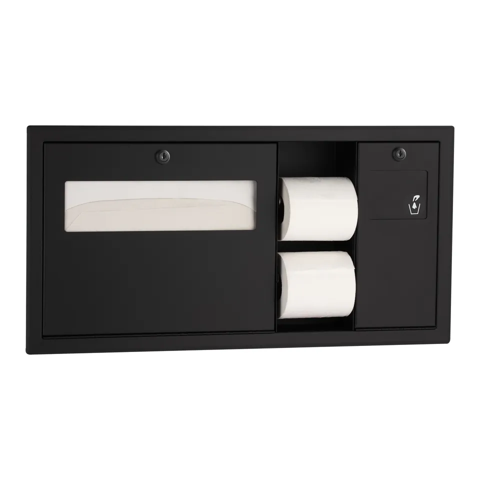 Bobrick B-3092.MBLK Recessed Toilet Tissue / Seat-Cover Dispenser / Waste Disposal, Right Side While Seated