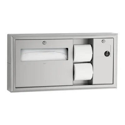 Bobrick B-30929 Surface-Mounted Horizontal Toilet Tissue / Seat-Cover Dispenser / Waste Disposal, Right Side