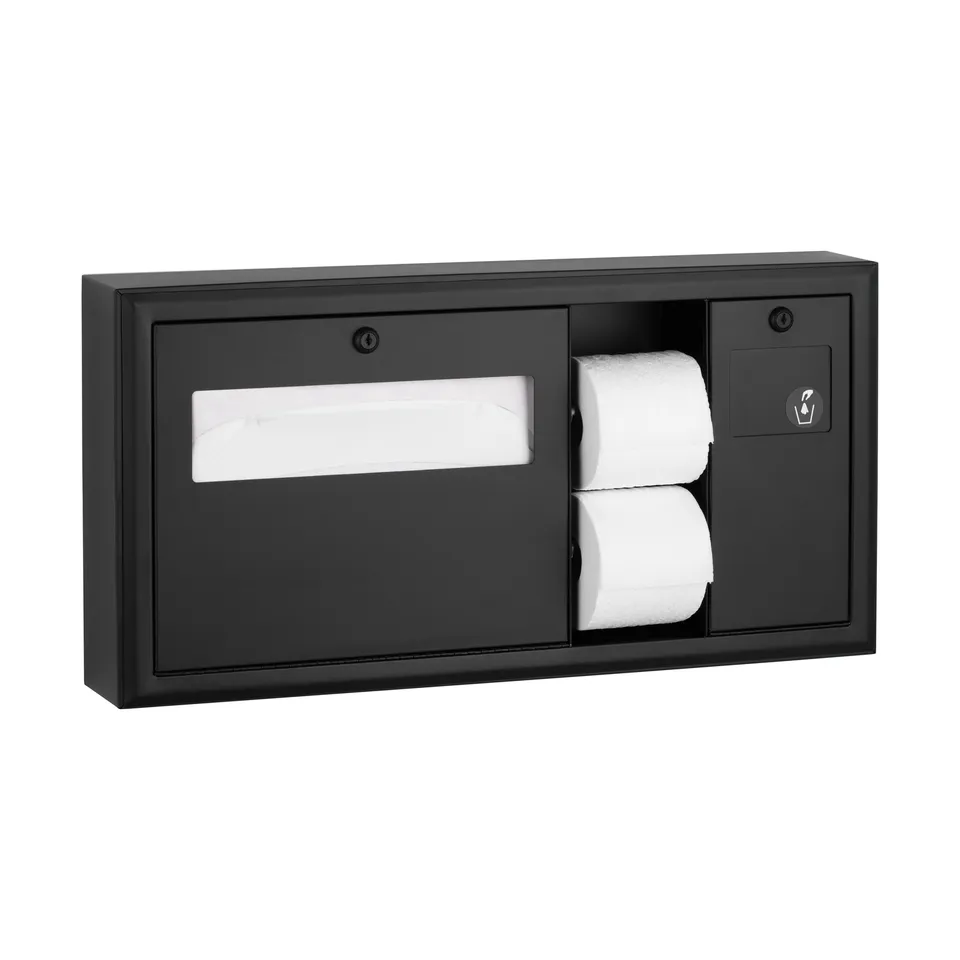 Bobrick B-30929.MBLK Surface-Mounted Horizontal Toilet Tissue / Seat-Cover Dispenser / Waste Disposal, Right Side