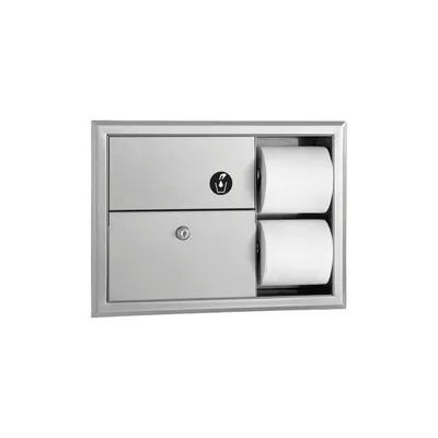 Bobrick B-3094 Recessed Sanitary Napkin Disposal and Toilet Tissue Dispenser, Satin Finish, 0.8-Gallon