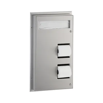Bobrick B-347 Partition-Mounted Toilet Tissue / Seat Cover Dispenser, Satin Finish