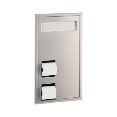 Bobrick B-3471 Partition-Mounted Toilet Tissue / Seat Cover Dispenser, Right Side While Seated, Satin Finish