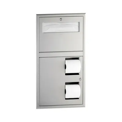 Bobrick B-3474 Recessed Toilet Tissue / Seat Cover Dispenser, Left Side While Seated, Satin Finish