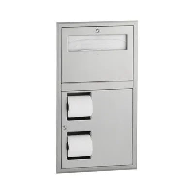 Bobrick B-34745 Recessed Toilet Tissue / Seat Cover Dispenser, Right Side While Seated, Satin Finish