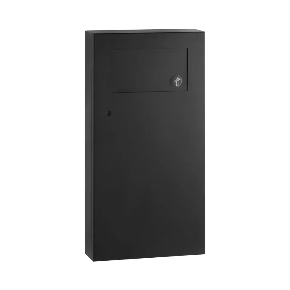 Bobrick B-35639.MBLK Surface-Mounted Waste Receptacle with Disposal Door, Matte Black, 3-Gallon