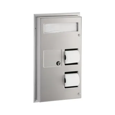Bobrick B-357 Partition-Mounted Toilet Tissue / Seat Cover Dispenser / Waste Disposal