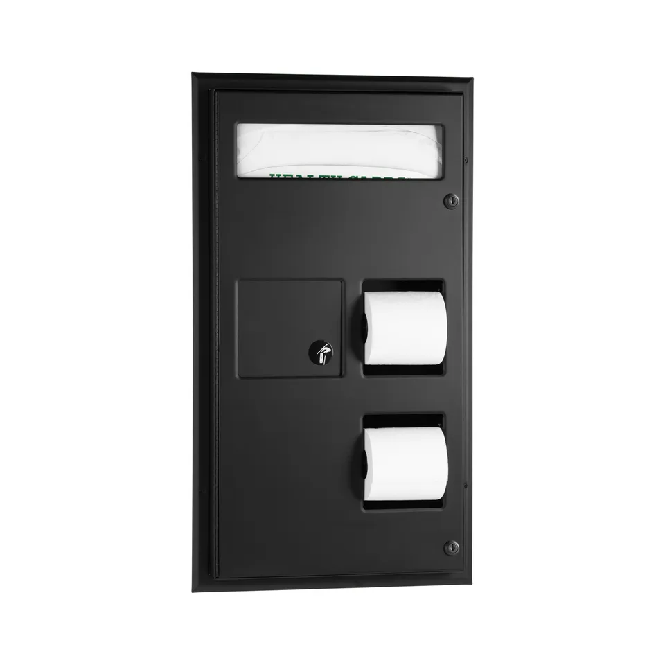 Bobrick B-357.MBLK Partition-Mounted Toilet Tissue / Seat Cover Dispenser / Waste Disposal, Matte Black
