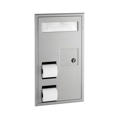 Bobrick B-3571 Partition-Mounted Toilet Tissue / Seat Cover Dispenser / Waste Disposal, Right Side While Seated