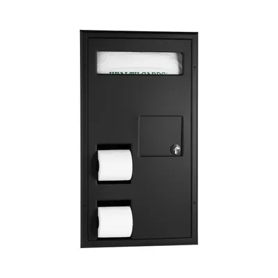 Bobrick B-3571.MBLK Partition-Mounted Toilet Tissue / Seat Cover Dispenser / Waste Disposal, Right Side While Seated