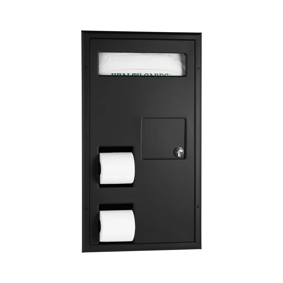 Bobrick B-3571.MBLK Partition-Mounted Toilet Tissue / Seat Cover Dispenser / Waste Disposal, Right Side While Seated