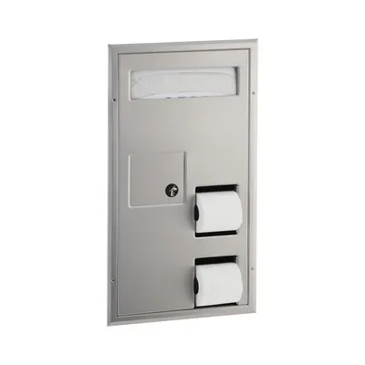 Bobrick B-35715 Partition-Mounted Toilet Tissue / Seat Cover Dispenser / Waste Disposal, Left Side While Seated
