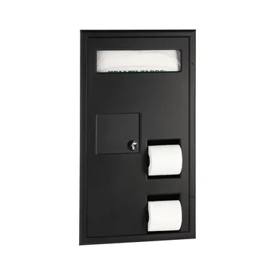 Bobrick B-35715.MBLK Partition-Mounted Toilet Tissue / Seat Cover Dispenser / Waste Disposal, Left Side While Seated