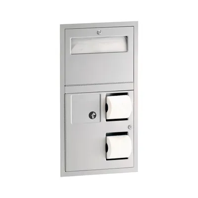 Bobrick B-3574 Recessed Toilet Tissue / Seat Cover Dispenser / Waste Disposal, Left Side While Seated