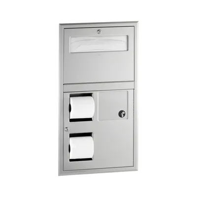 Bobrick B-35745 Recessed Toilet Tissue / Seat Cover Dispenser / Waste Disposal, Right Side While Seated