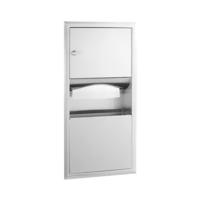Bobrick B-369 Recessed Paper Towel Dispenser and Waste Receptacle, Satin Finish, 2-Gallon Waste