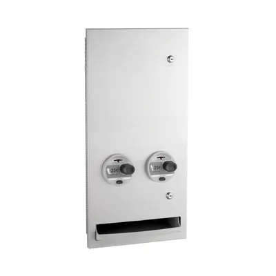 Bobrick B-37063 25 Recessed Napkin-Tampon Dispenser, 25-Cent Operation, Satin Finish