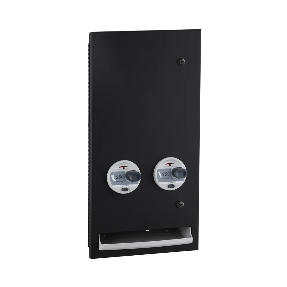 Bobrick B-37063.MBLK 25 Recessed Napkin-Tampon Dispenser, 25-Cent Operation, Matte Black