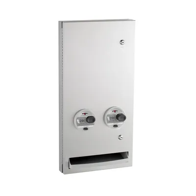 Bobrick B-370634 25 Semi-Recessed Napkin-Tampon Dispenser, 25-Cent Operation, Satin Finish