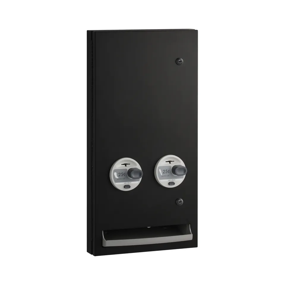 Bobrick B-370634.MBLK 25 Semi-Recessed Napkin-Tampon Dispenser, 25-Cent Operation, Matte Black