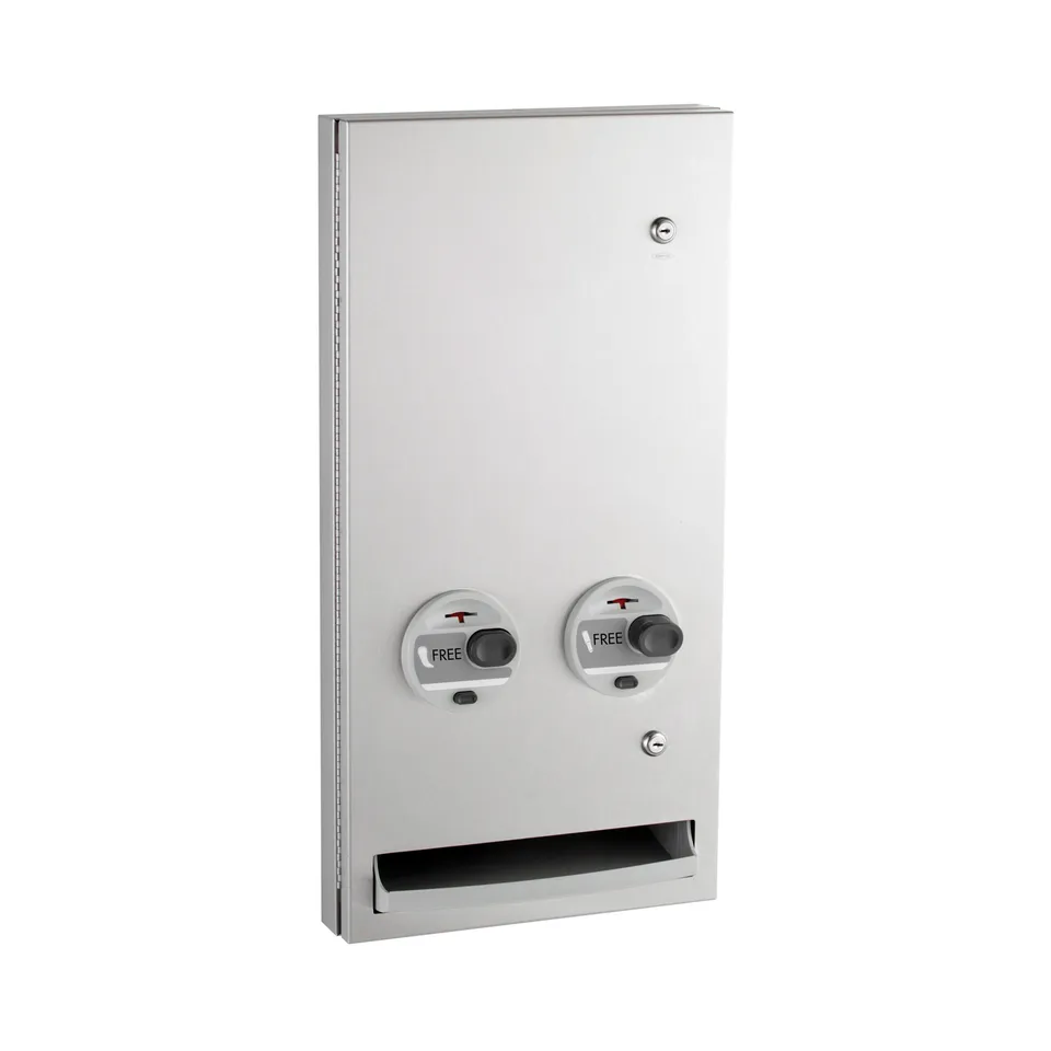 Bobrick B-370634C Semi-Recessed Napkin-Tampon Dispenser, Free Operation, Satin Finish