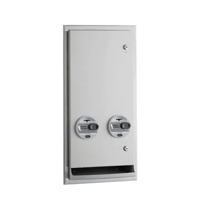 Bobrick B-3706T Recessed Napkin-Tampon Dispenser, Token Operation, Satin Finish