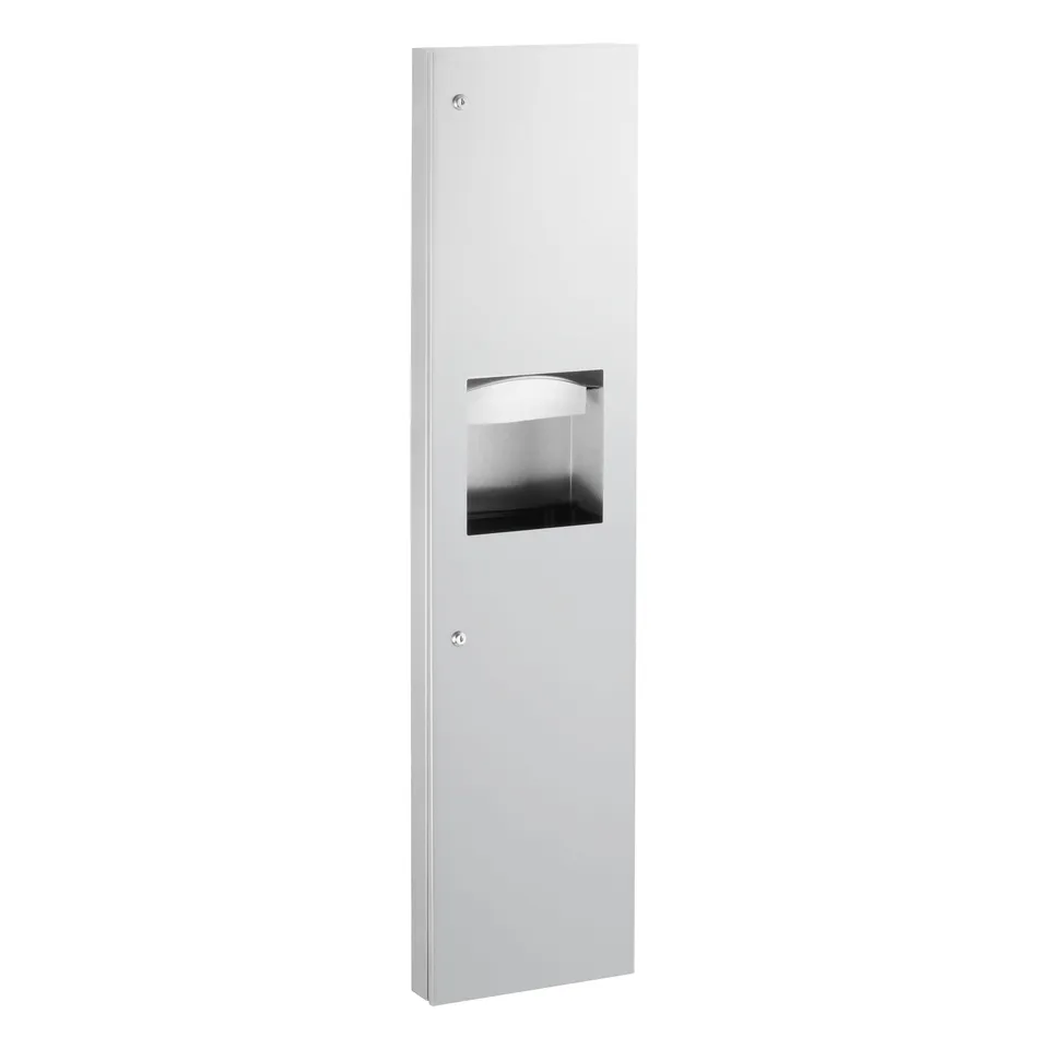 Bobrick B-38032 Semi-Recessed Paper Towel Dispenser and Waste Receptacle, Satin Finish, 6.3-Gallon Waste