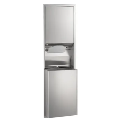 Bobrick B-3944 Recessed Convertible Paper Towel Dispenser / Waste Receptacle, Satin Finish, 12-Gallon