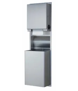 Bobrick B-3961 Recessed Convertible Pull Towel Dispenser / Waste Receptacle, Satin Finish, 12-Gallon Waste