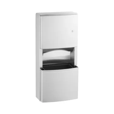 Bobrick B-43699 Surface-Mounted Paper Towel Dispenser and Waste Receptacle, Satin Finish, 3-Gallon Waste