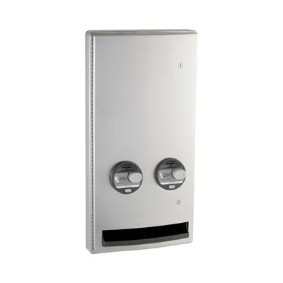 Bobrick B-47064 25 Semi-Recessed Napkin-Tampon Dispenser, 25-Cent Operation, Satin Finish