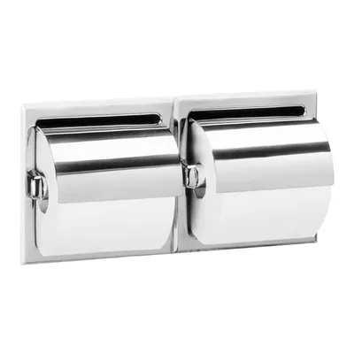 Bobrick B-699 Recessed Toilet Tissue Dispenser with Hoods, Bright Polished, Two Rolls