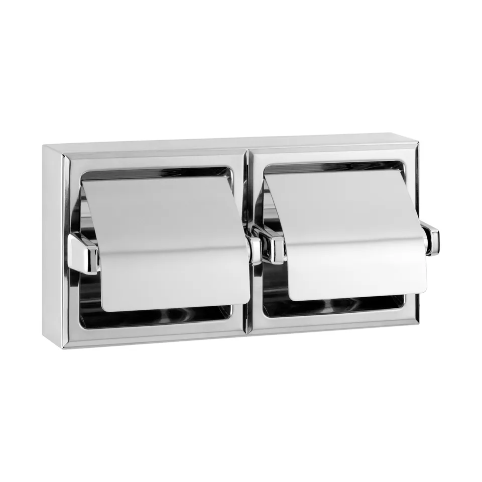 Bobrick B-6999 Surface-Mounted Toilet Tissue Dispenser with Hoods, Bright Polished, Two Rolls