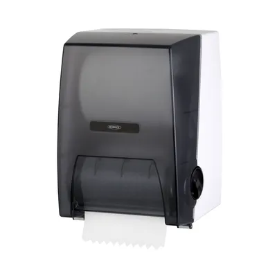 Bobrick B-72860 Surface-Mounted Manual Pull Roll Paper Towel Dispenser, Grey Translucent Plastic